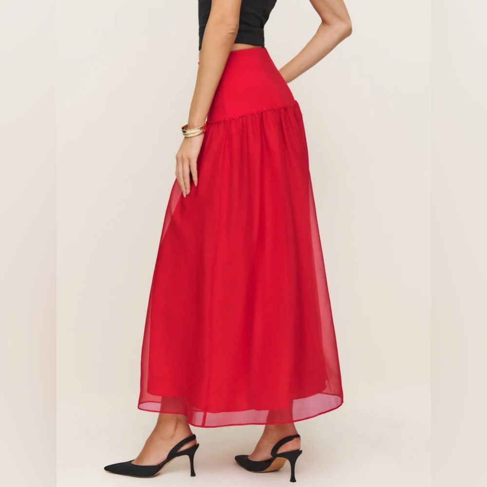 Reformation Nuria Red Drop Waist Retro Tulle Formal Midi Skirt Size Medium - Picture 2 of 12